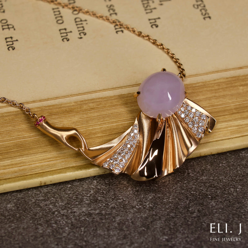 The Pleats Collection: 18K Rose Gold Lavender Jadeite & Diamond Necklace